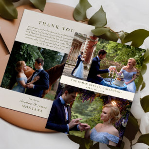 Carte De Remerciements Mariage Photo Collage Crème Classique Vert Olive