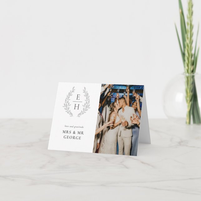 Carte De Remerciements Mariage photo de la couronne de feuille (Devant)