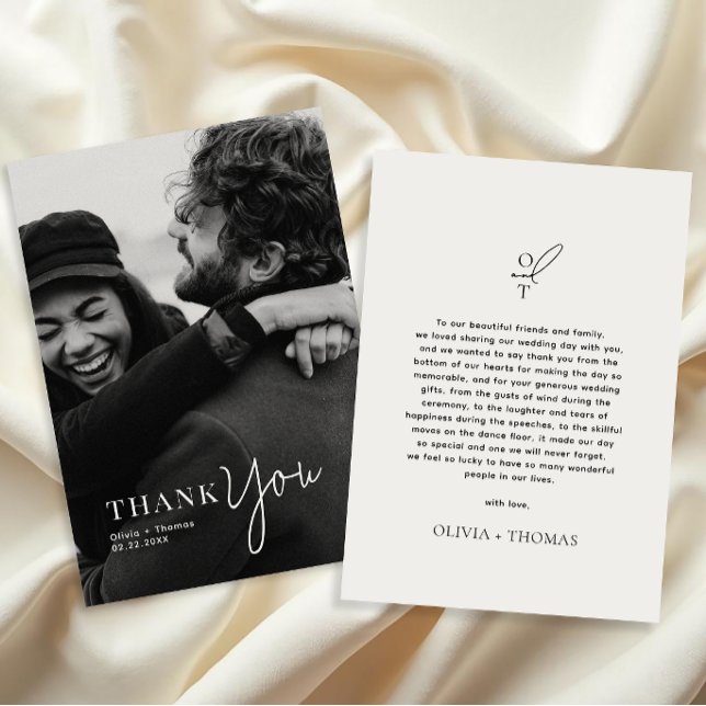 Carte De Remerciements Mariage photo de script de typographie monographiq (Créateur téléchargé)