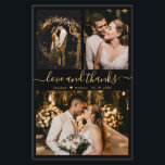 Carte de remerciements Mariage photo de script élé<br><div class="desc">Budget, Moderne, Élégant, manuscrit 3 Photo Collage Gold et Black Mariage Merci personnalisé à petit budget abordable carte THIN. Modèle minimaliste mariage avec trois (3) photos à l'avant et (1) une photo à l'arrière. ***VEUILLEZ NOTER! *** LE DOCUMENT BUDGÉTAIRE/VOL EST MINCE. *** METTRE À NIVEAU LE PAPIER POUR UN PAPIER...</div>