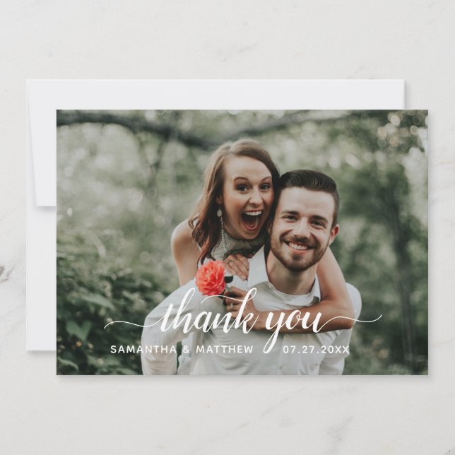 Carte De Remerciements Mariage photo de script lettrage main rustique  (Devant)