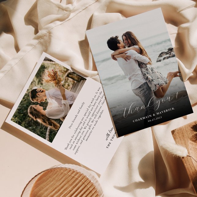 Carte De Remerciements Mariage photo de script manuel moderne (Créateur téléchargé)