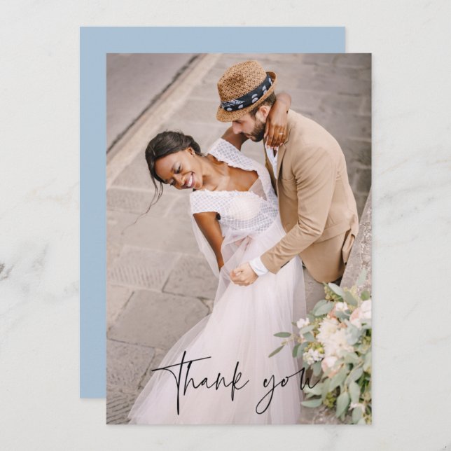 Carte De Remerciements Mariage photo de script moderne (Devant / Derrière)