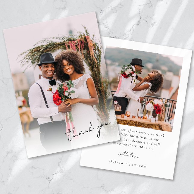 Carte De Remerciements Mariage photo de script moderne (Créateur téléchargé)
