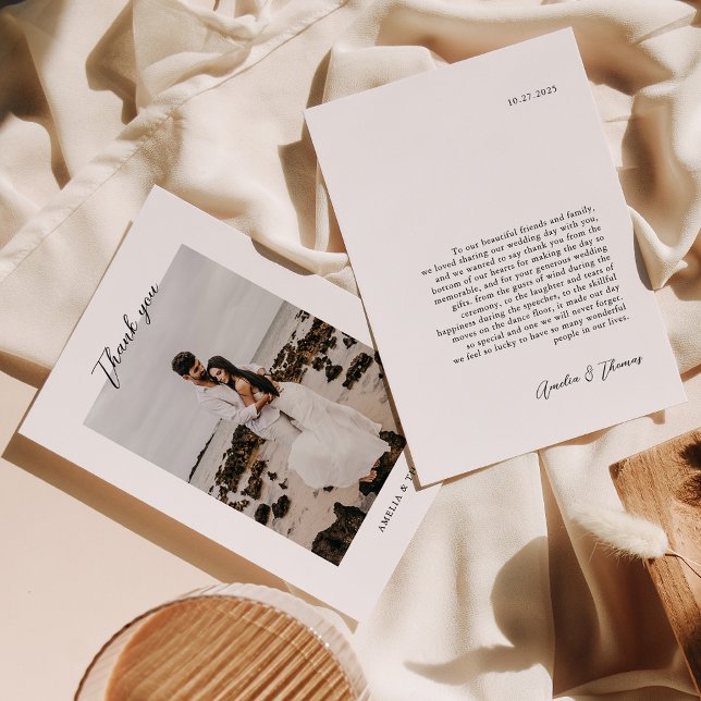 Carte De Remerciements Mariage photo de script simple et élégant (Créateur téléchargé)