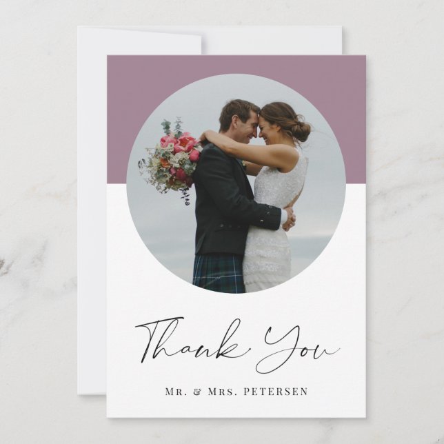 Carte De Remerciements Mariage photo de script simple et moderne (Devant)