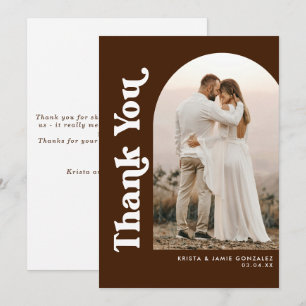 Carte De Remerciements Mariage Photo de style rétro avec arche et typogra