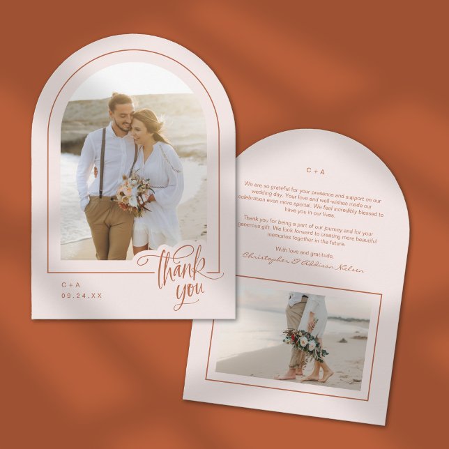 Carte de remerciements Mariage photo de Terracotta (Shown on a 5" x 7" invitation with Arch Corner Style)