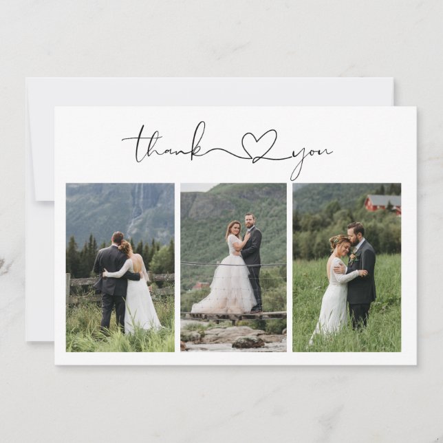 Carte De Remerciements Mariage Photo Écriture Moderne (Devant)