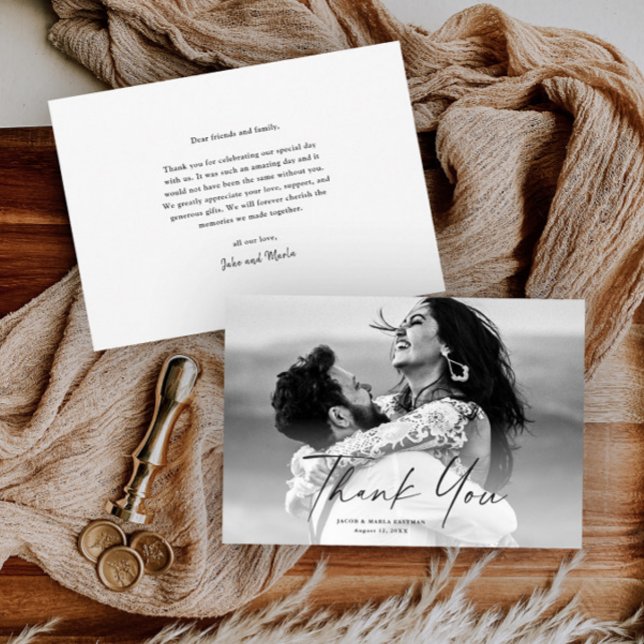 Carte De Remerciements Mariage Photo Écriture Moderne (Créateur téléchargé)