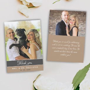 Carte De Remerciements Mariage Photo Élégant Gris Beige 2