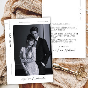 Carte De Remerciements Mariage Photo Élégant Minimaliste Noir Blanc