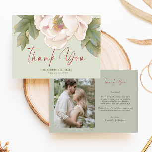 Carte De Remerciements Mariage photo Elegant Sage et Blush Peony