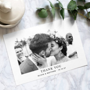 Carte De Remerciements Mariage photo élégant simple propre noir et blanc