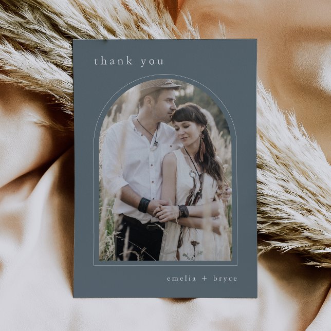 Carte De Remerciements MARIAGE photo EMELIA Flat Boho Navy Simple Arch (EMELIA Flat Boho Navy Simple Arch Photo Wedding Thank You Card)