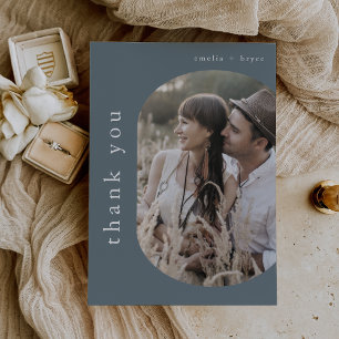Carte De Remerciements MARIAGE photo EMELIA Flat Rustic Minimal Blue Navy