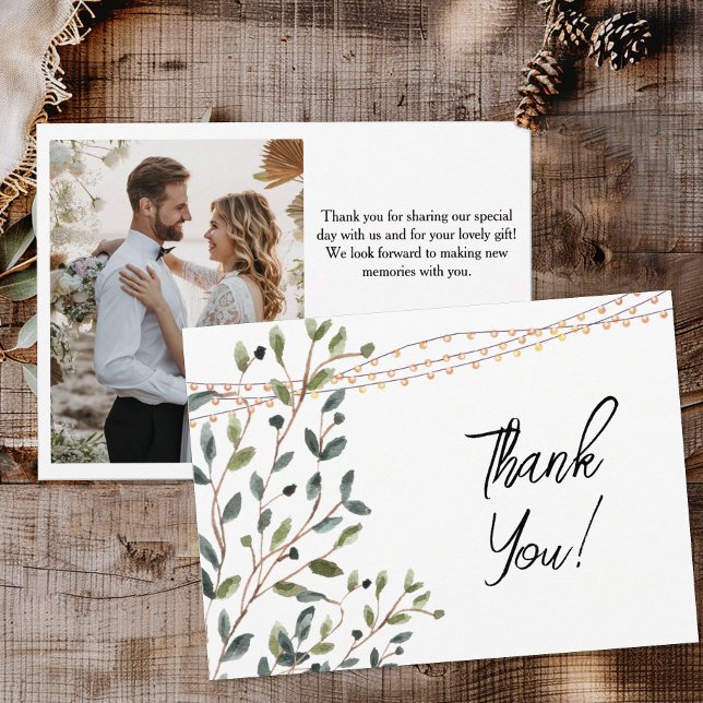 Carte De Remerciements Mariage photo Feuille aquarelle (Rustic botanical wedding thank you cards)