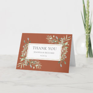 Carte De Remerciements Mariage Photo Floral Végétal Terracotta