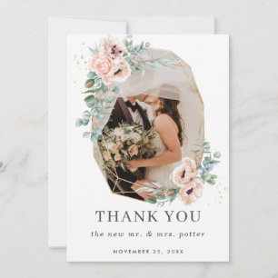 Carte De Remerciements Mariage photo géométrique Blush Floral Greenery Go