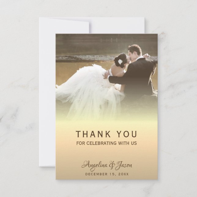Carte De Remerciements Mariage photo Gold (Devant)