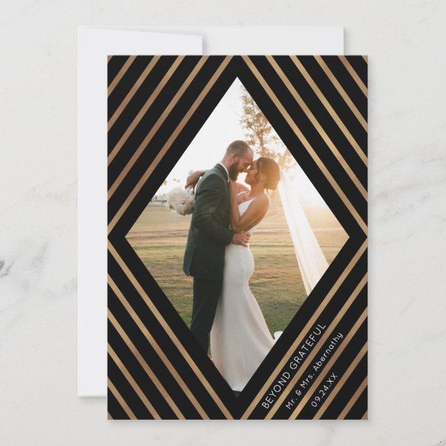 Carte De Remerciements Mariage photo Gold Stripes Diamond Frame (Devant)