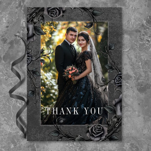 Carte De Remerciements Mariage photo gothique noir corbeau & roses noires