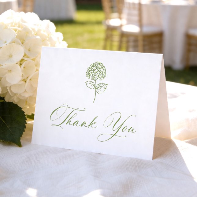 Carte De Remerciements Mariage Photo Hydrangea Vert Olive Classique (Créateur téléchargé)
