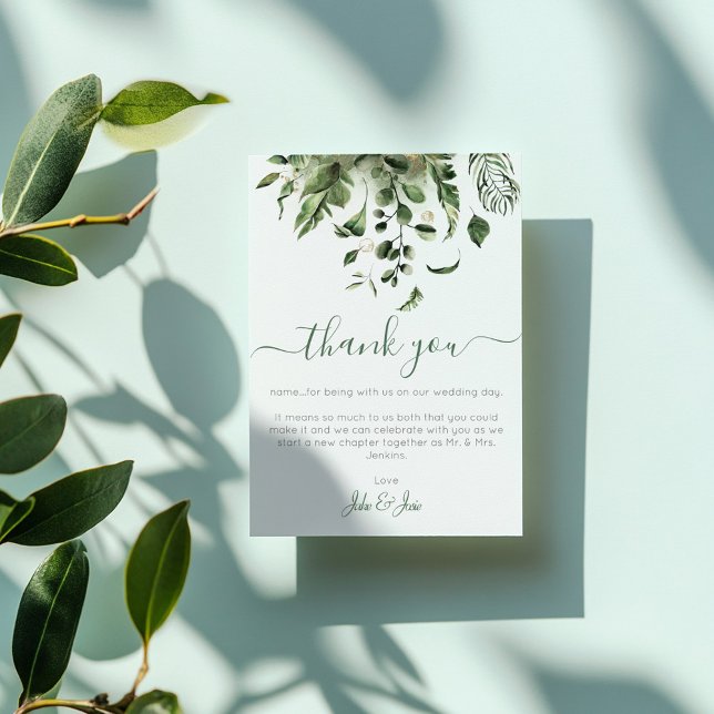 Carte De Remerciements Mariage photo, maison verte plante feuille mariage (Wedding photo, green leaves wedding thank you card)