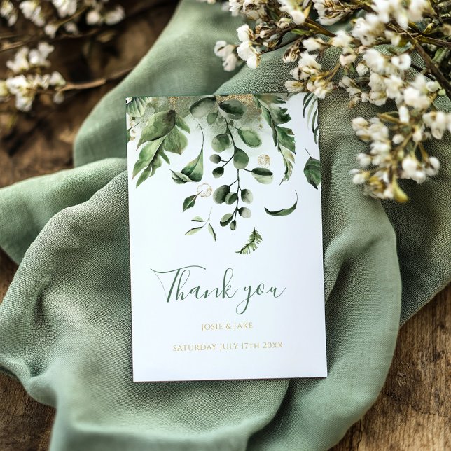 Carte De Remerciements Mariage photo, mariage vert feuille jardin (Wedding photo, green leaves wedding thank you card.)