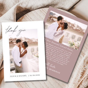 Carte De Remerciements Mariage photo Mauve Pink Script