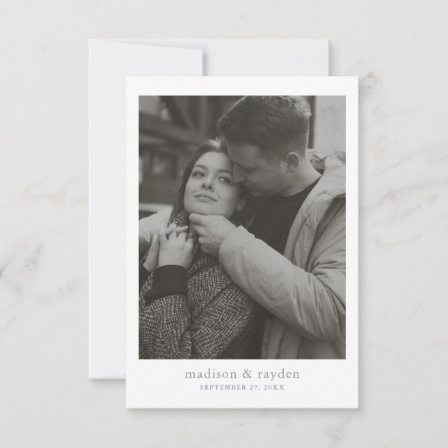Carte De Remerciements Mariage photo minimal chic Dusty Blue (Devant)
