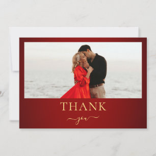 Carte De Remerciements Mariage photo minimaliste Crimson Red & Gold