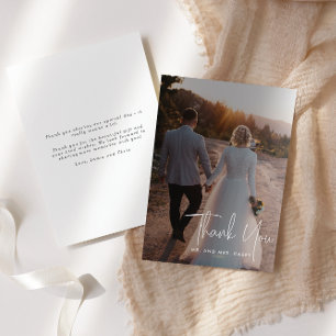 Carte De Remerciements Mariage photo minimaliste de script manuscrit blan