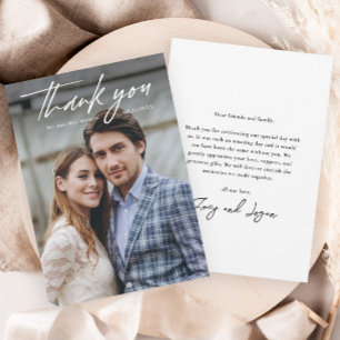 Carte De Remerciements Mariage photo minimaliste écrit à la main