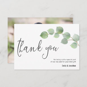 Carte De Remerciements Mariage photo minimaliste Eucalyptus feuille scrip