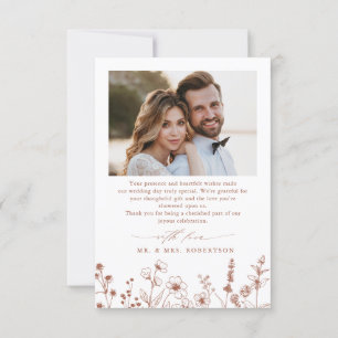 Carte De Remerciements Mariage photo minimaliste Fleur sauvage en terre c