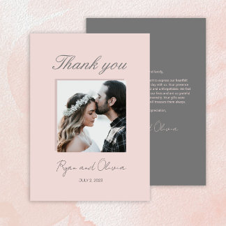 Carte De Remerciements Mariage photo minimaliste gris rose customisé