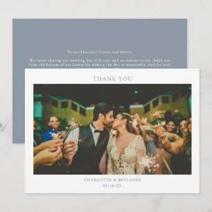 Carte De Remerciements Mariage photo minimaliste moderne Dusty Blue