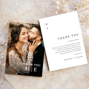 Carte De Remerciements Mariage photo minimaliste moderne élégante typogra
