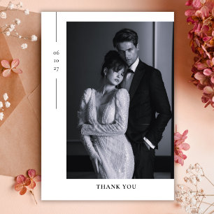 Carte De Remerciements Mariage photo minimaliste moderne noir et blanc