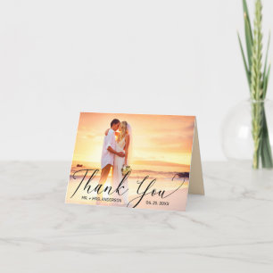 Carte De Remerciements Mariage photo Modern Black Script 2