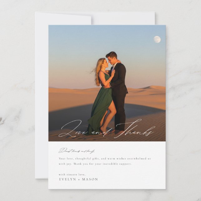 Carte De Remerciements Mariage photo moderne à script simple (Devant)