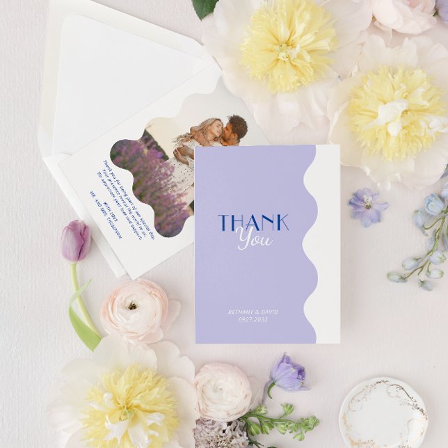 Carte De Remerciements Mariage photo moderne Blue Lavender Wave (Créateur téléchargé)