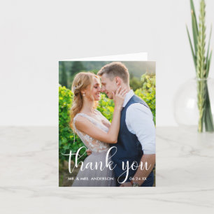 Carte De Remerciements Mariage Photo Moderne Calligraphie Script Note