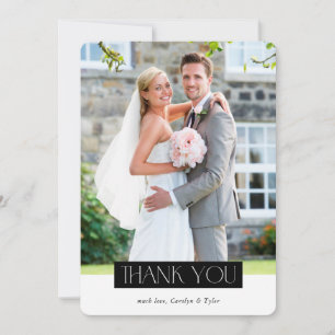 Carte De Remerciements MARIAGE PHOTO moderne chic serif noir blanc bloc