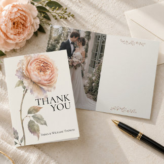 Carte De Remerciements Mariage photo moderne éditorial pêche pivoine à l'