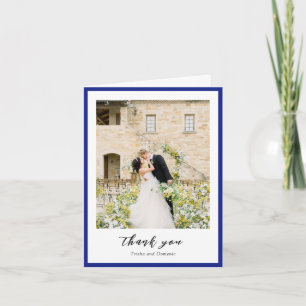 Carte De Remerciements Mariage photo moderne élégant bleu royal