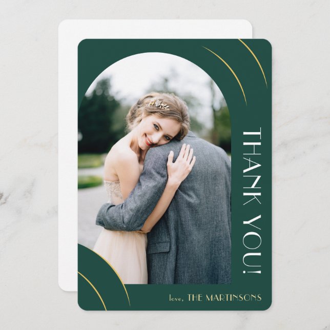 Carte De Remerciements Mariage photo moderne Emerald Green et Gold (Devant / Derrière)