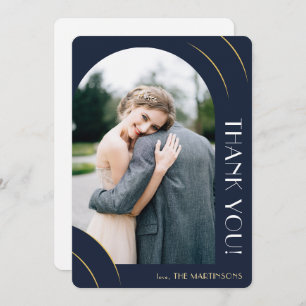 Carte De Remerciements Mariage photo moderne en bleu foncé