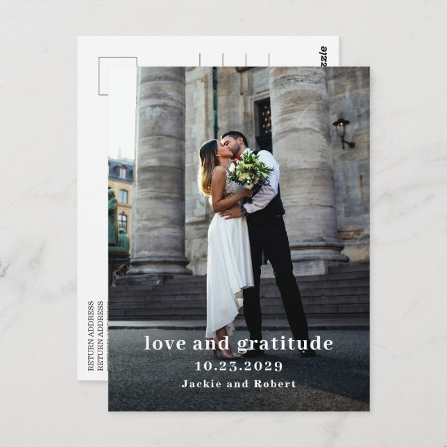 Carte de remerciements Mariage photo moderne minim (Devant / Derrière)